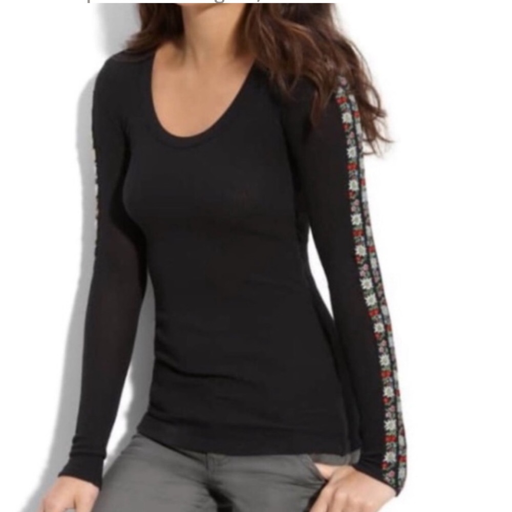 Free People Black Long Sleeve Top with Patterned Sleeves - Picture 13 of 13